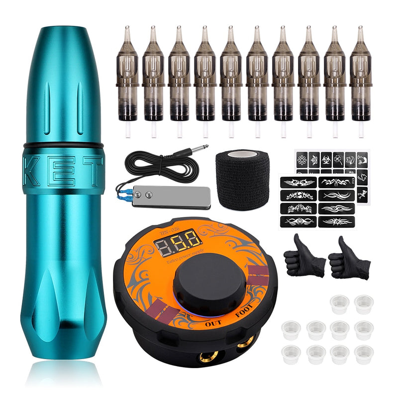 Super Kit para Tatuagem: Máquina Preta + Fonte de Alimentação + Pedal + 10 Agulhas