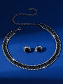 KIT Cólar + Par de Brincos Black Cristal Vintage