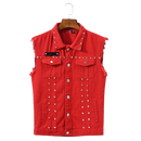 Colete Jeans Punk Rebite Vermelho