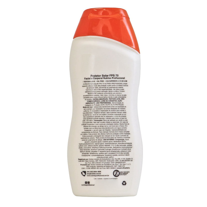Protetor Solar Facial e Corporal 120ML FPS 70 Nutriex