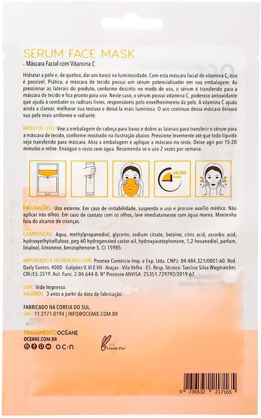 Kit 2x Máscara Facial com Vitamina C - Serum Face Mask 20ml
