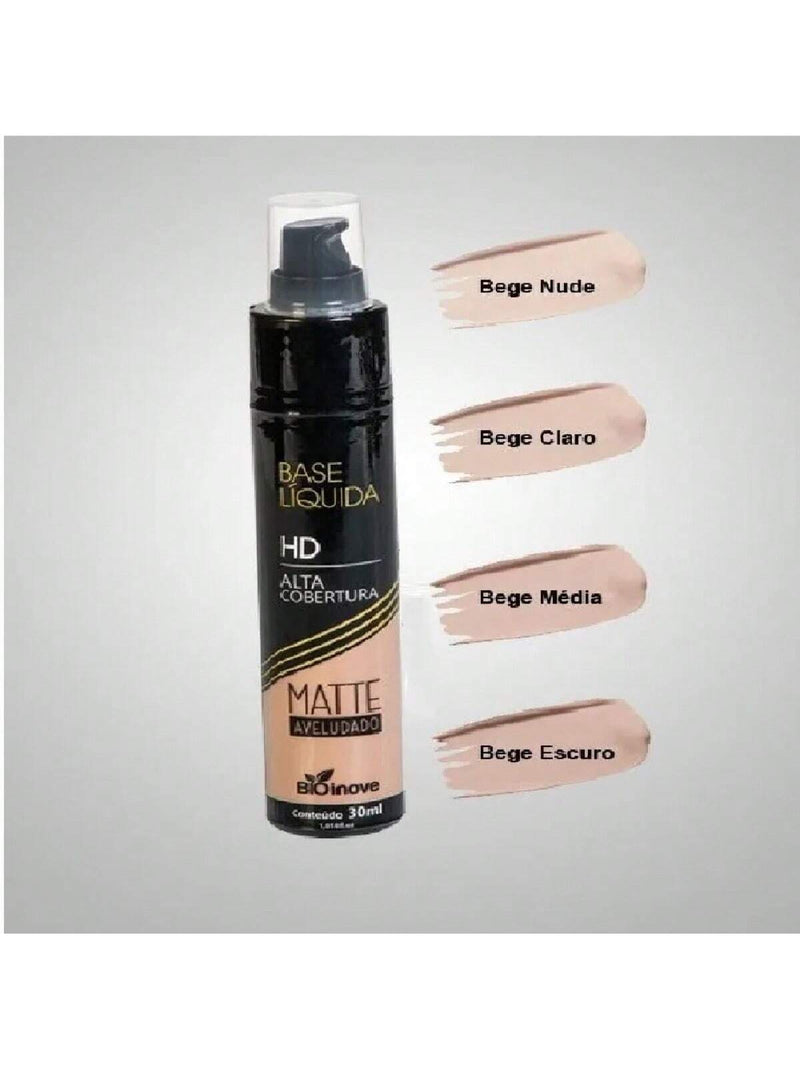 Base Líquida Matte HD Alta Cobertura Bio Inove Cor Bege Escuro