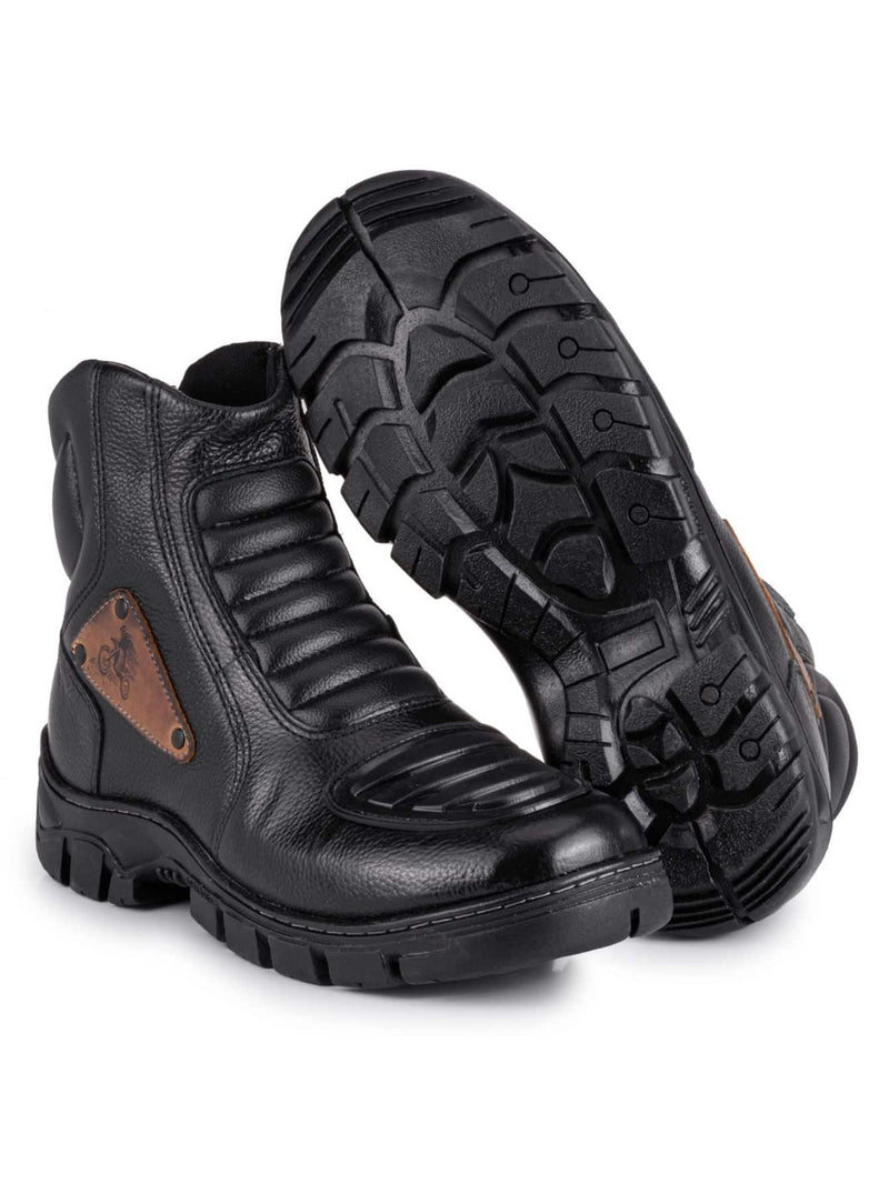 Coturno Motorc Couro Preto