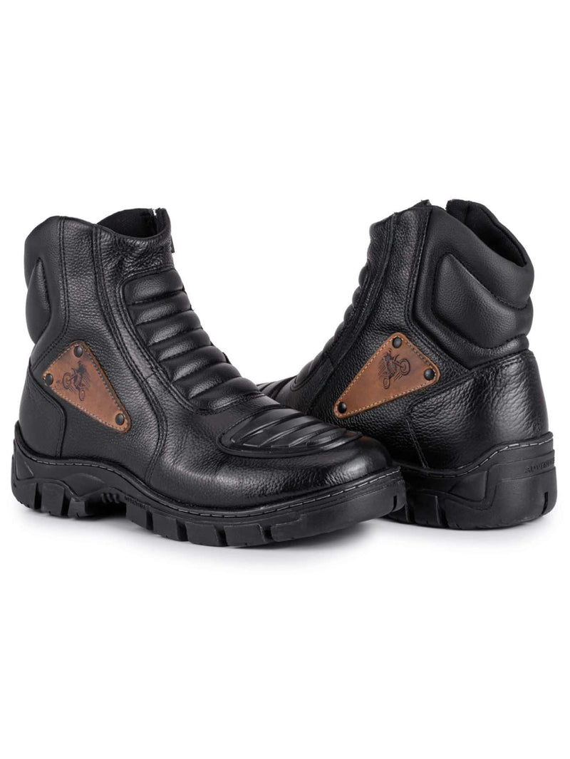 Coturno Motorc Couro Preto