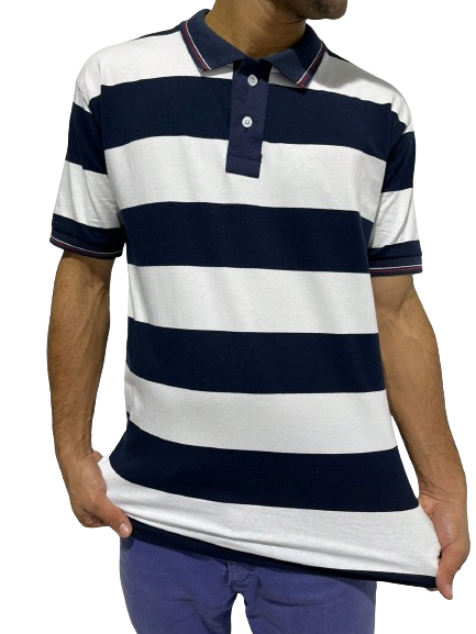 Camisa Polo Listrada Horizontal 40.1 Branco Azul