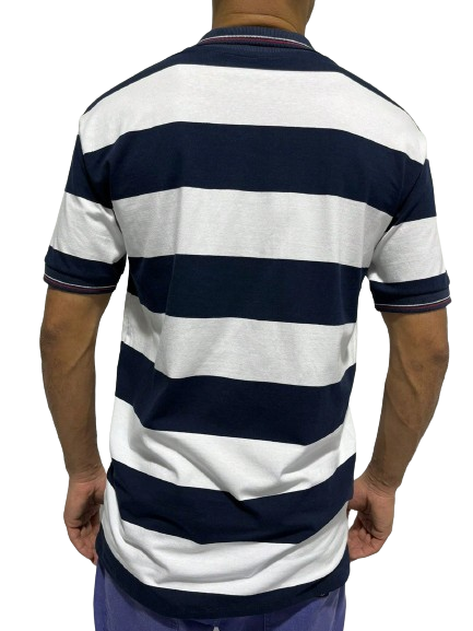 Camisa Polo Listrada Horizontal 40.1 Branco Azul