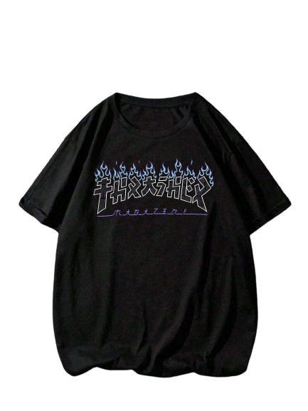 Camiseta Thrasher Magazine Fogo Azul - Preta
