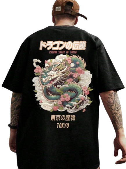 Camiseta Oversize Dragão Tóquio - Preto