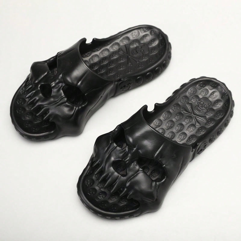 Chinelo Caveira Punk Flip Solado - Preto