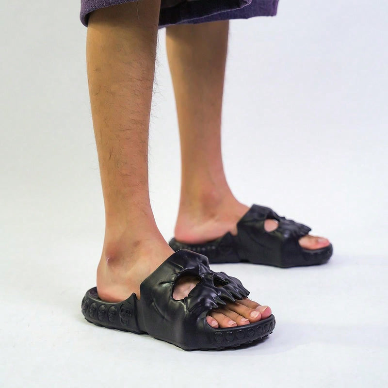 Chinelo Caveira Punk Flip Solado - Preto