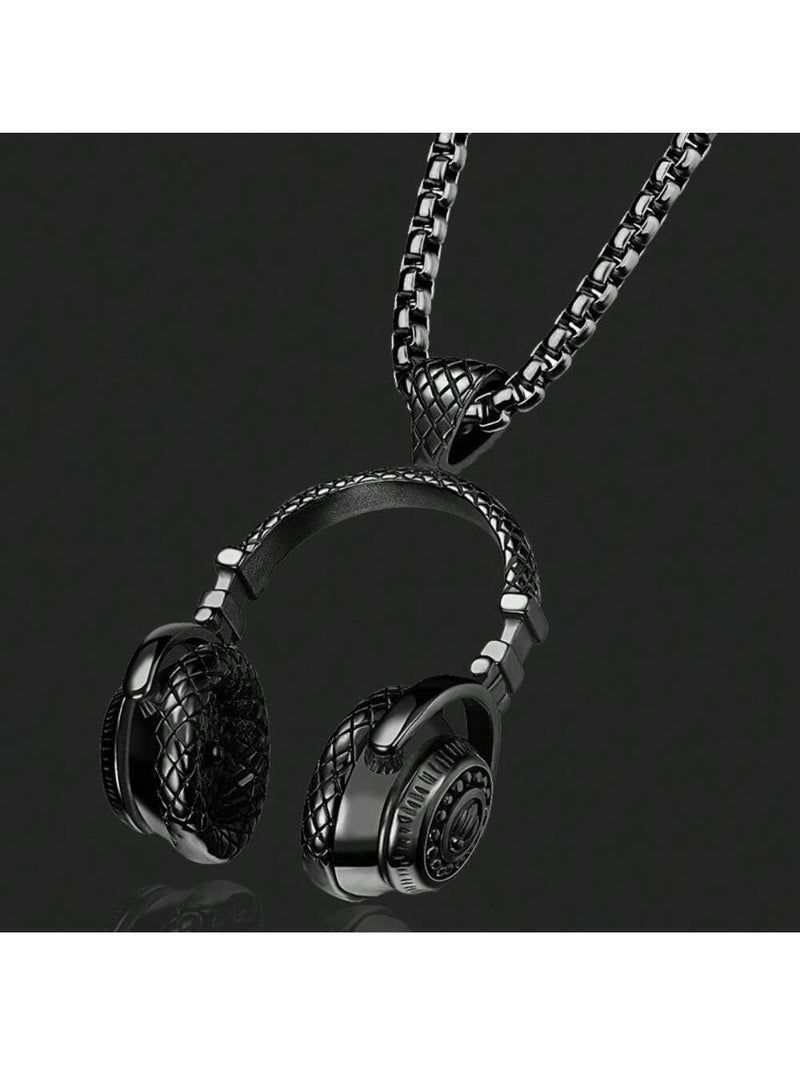 Cólar Pingente Fone de Ouvido Dj - Preto