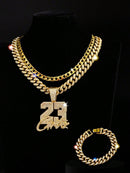CONJUNTO 3 PEÇAS Hip Hop Cólar Gold + Pulseira Gold + Cólar 23 Gold
