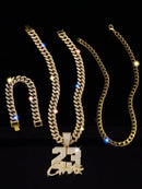 CONJUNTO 3 PEÇAS Hip Hop Cólar Gold + Pulseira Gold + Cólar 23 Gold