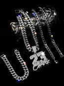 CONJUNTO 3 PEÇAS Hip Hop Cólar Prata + Pulseira Prata + Cólar 23 Prata