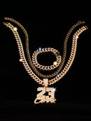 CONJUNTO 3 PEÇAS Hip Hop Cólar Gold + Pulseira Gold + Cólar 23 Gold
