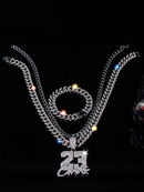 CONJUNTO 3 PEÇAS Hip Hop Cólar Prata + Pulseira Prata + Cólar 23 Prata