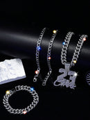 CONJUNTO 3 PEÇAS Hip Hop Cólar Prata + Pulseira Prata + Cólar 23 Prata