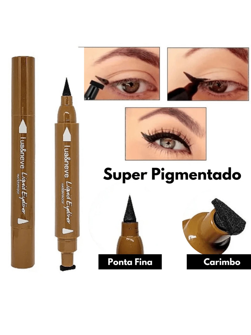 Delineador Caneta Carimbo Gatinho + Mimo Ponta Fina a Prova Dagua 2 em 1