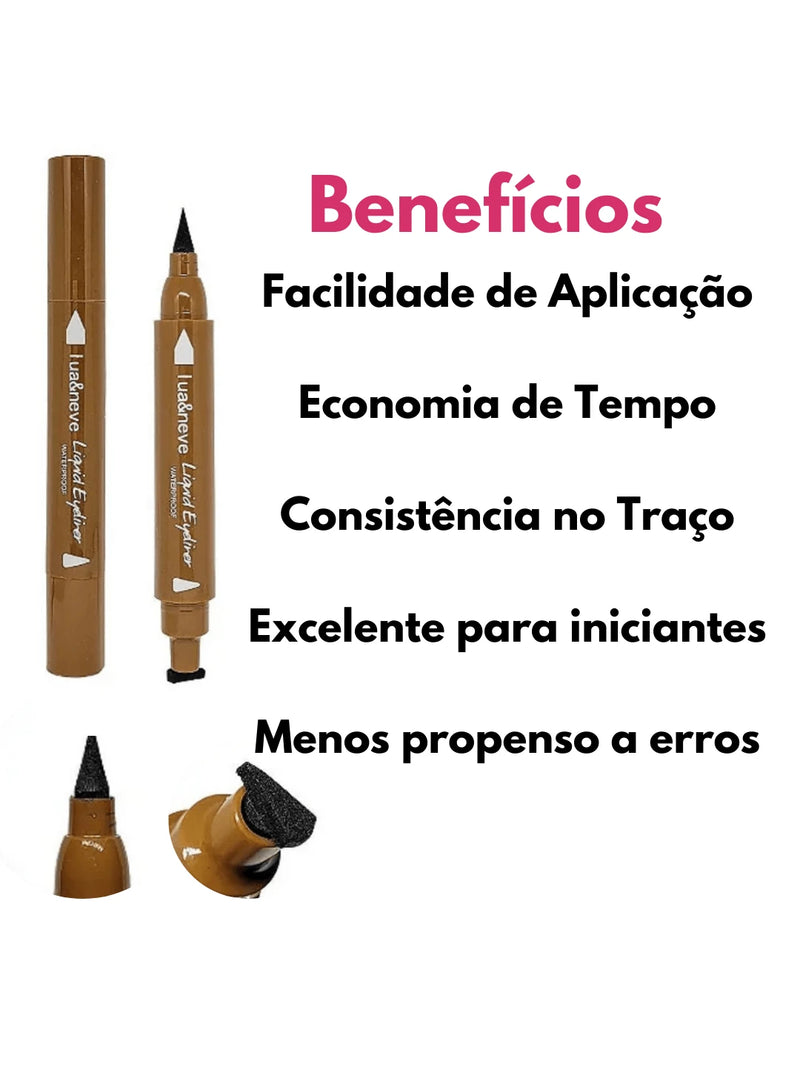 Delineador Caneta Carimbo Gatinho + Mimo Ponta Fina a Prova Dagua 2 em 1