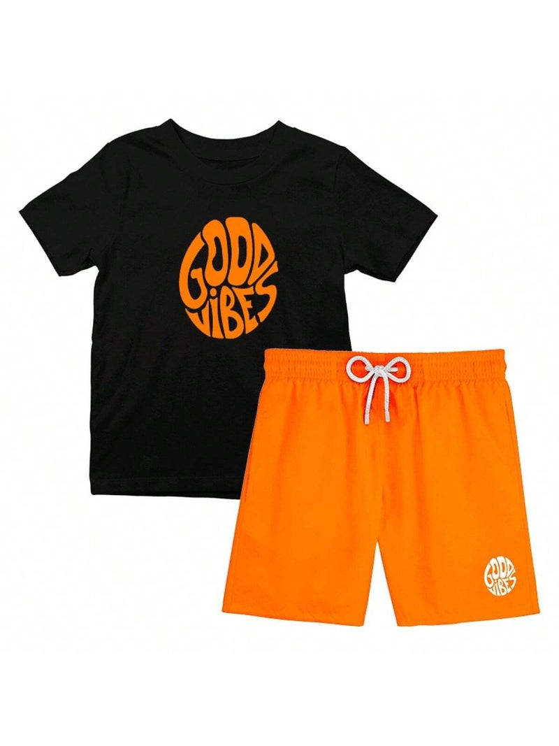 CONJUNTO Streetwear Camiseta + Bermuda Good Vibes - Laranja
