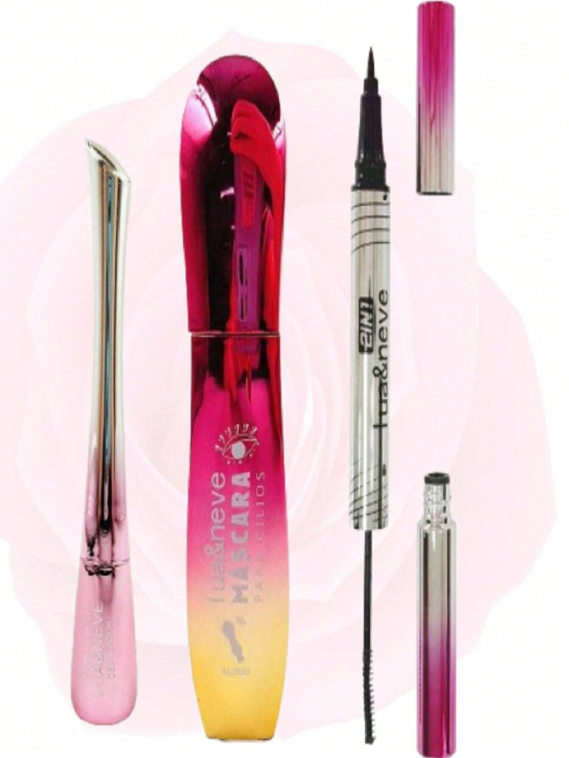 Kit Com 3 Lua & Neve - 1 Máscara Para Cílios Volumoso Rosa + 1 Delineador Liquido Intransferível + 1 Caneta 2 Em 1 Delineador Máscara Para Cílios