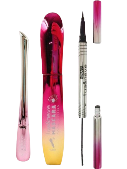 Kit Com 3 Lua & Neve - 1 Máscara Para Cílios Volumoso Rosa + 1 Delineador Liquido Intransferível + 1 Caneta 2 Em 1 Delineador Máscara Para Cílios