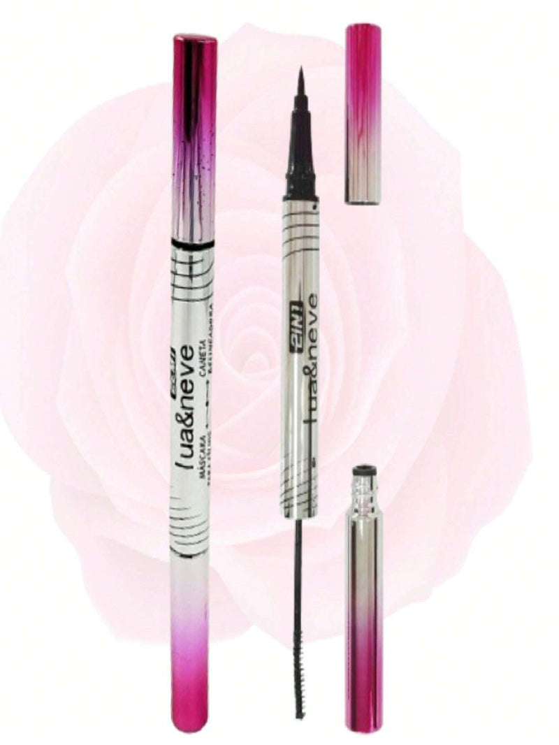 Kit Com 3 Lua & Neve - 1 Máscara Para Cílios Volumoso Rosa + 1 Delineador Liquido Intransferível + 1 Caneta 2 Em 1 Delineador Máscara Para Cílios