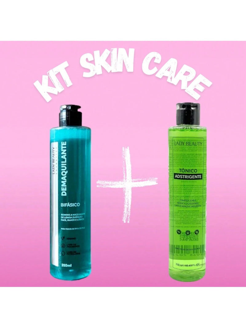 Kit Skin Care Demaquilante Bifásico Removedor + Tônico Adstringente Facial Lady Beauty
