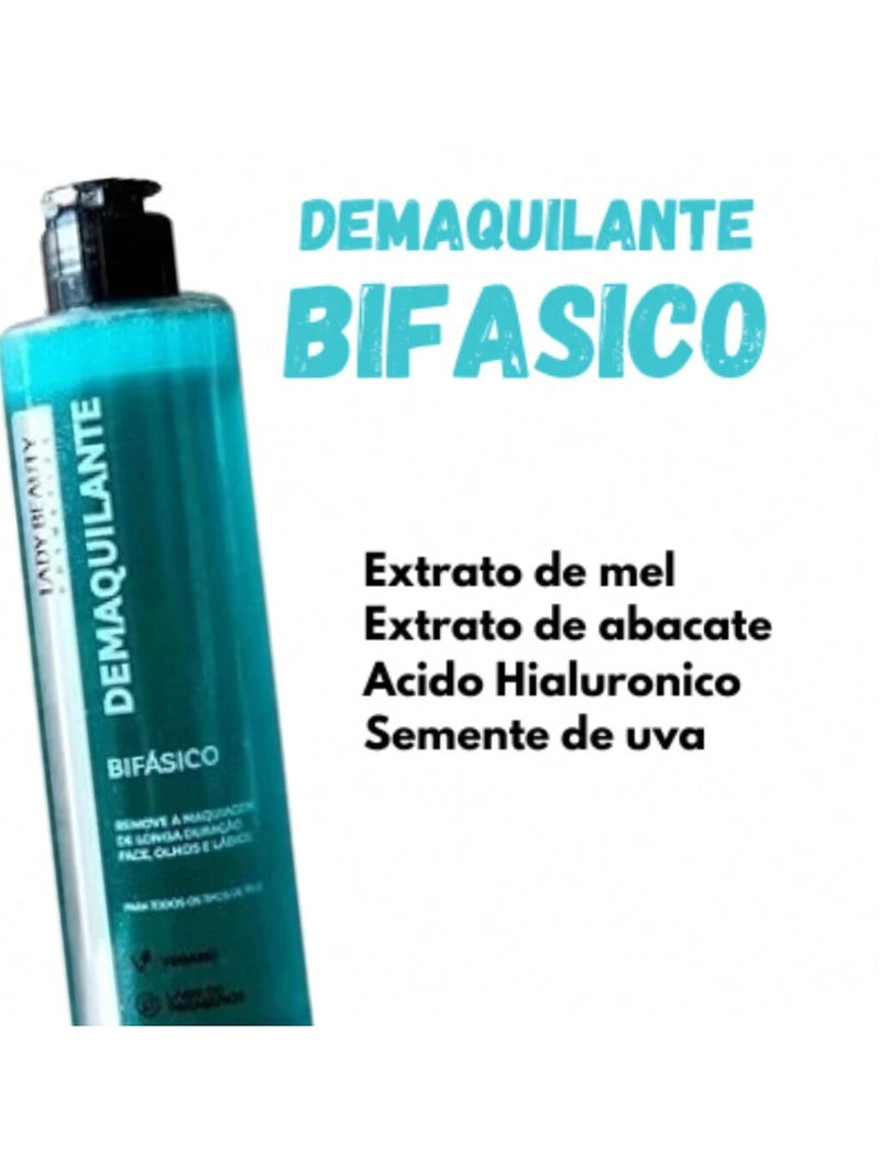 Kit Skin Care Demaquilante Bifásico Removedor + Tônico Adstringente Facial Lady Beauty