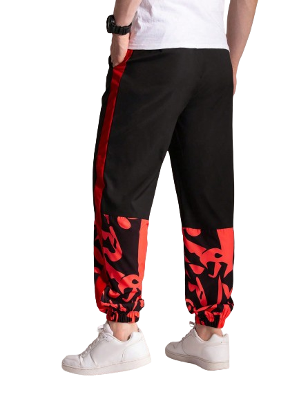 Calça Moletom Petri Geométrico Preto Vermelho