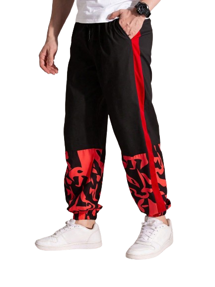 Calça Moletom Petri Geométrico Preto Vermelho
