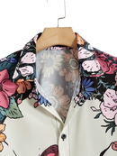Camisa Botão Havaiana Flores e Caveiras