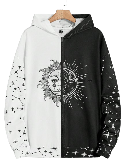 Moletom C/ Capuz Sun & Moon Branco Preto