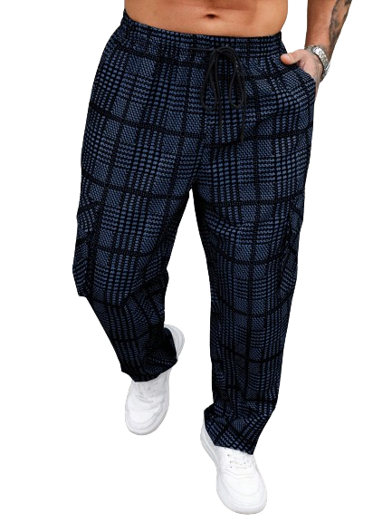Calça Casual Xadrez Azul Plus Size