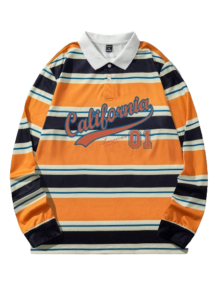 Camisa Polo Manga Longa California 01 Listrado Laranja