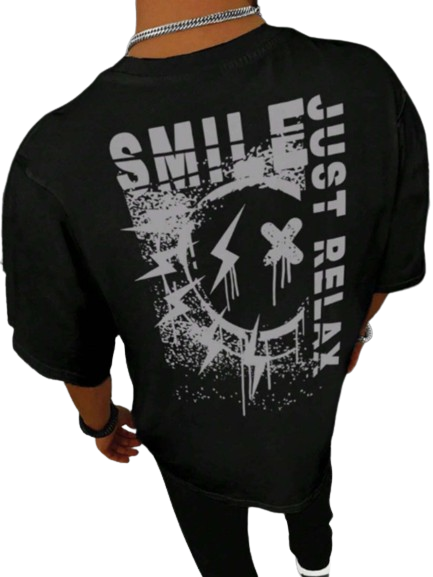 Camiseta Oversize Smile Just Relax - Preto