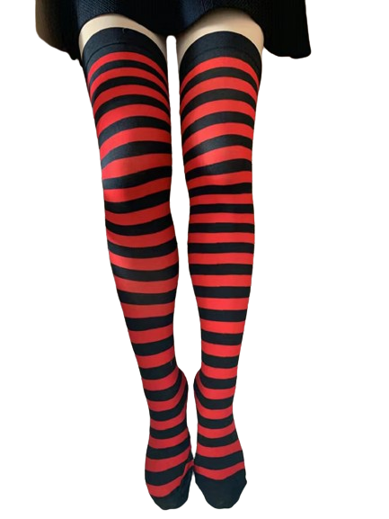 Meias Longas Listradas Vermelho Preto
