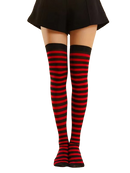 Meias Longas Listradas Vermelho Preto