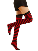 Meias Longas Listradas Vermelho Preto
