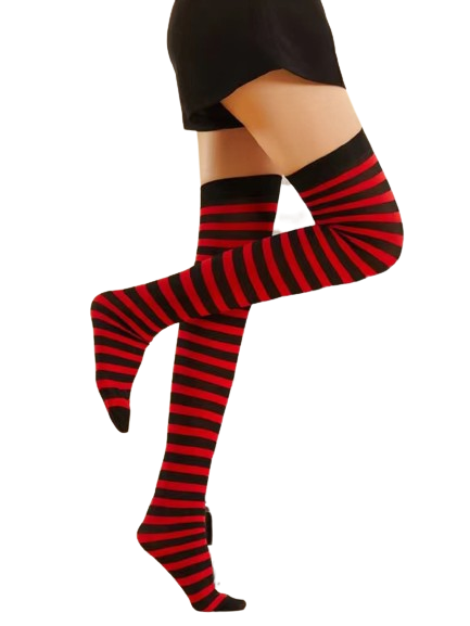 Meias Longas Listradas Vermelho Preto