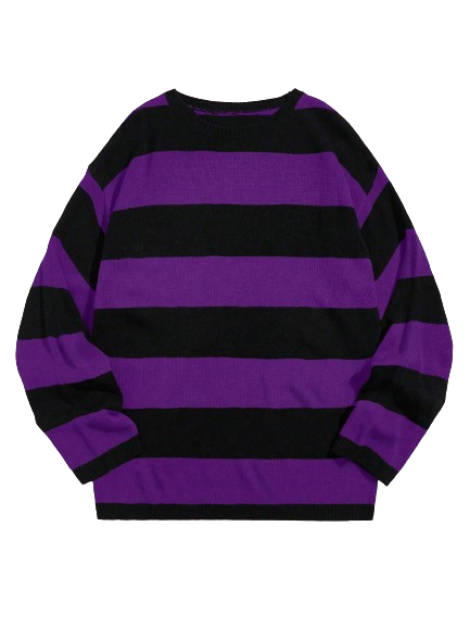 Camisa Suéter Listrado Roxo Preto Manga Longa
