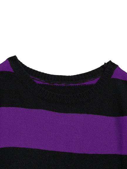 Camisa Suéter Listrado Roxo Preto Manga Longa