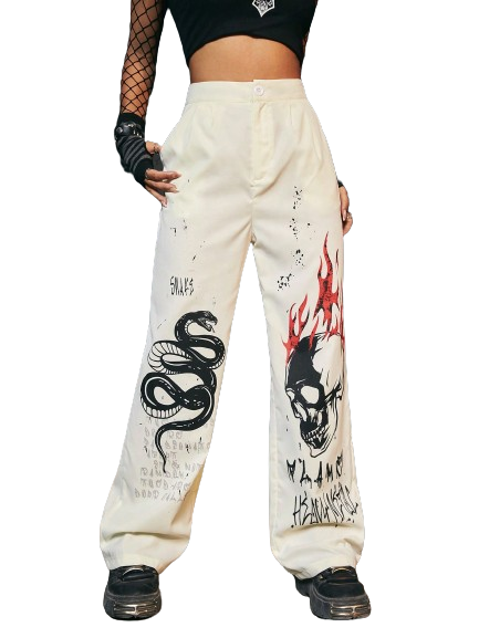 Calça Romwe Snake Skull Punk