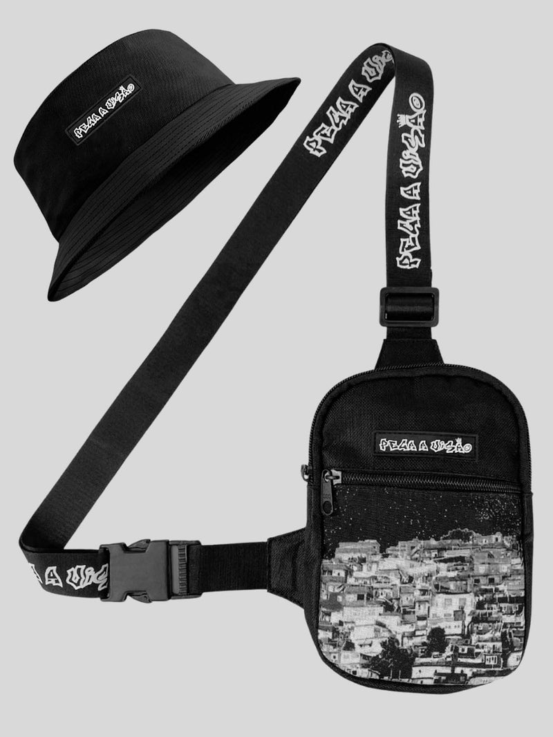 KIT Shoulder Bag Pega A Visão Favela  + Bucket Pega A Visão Preto