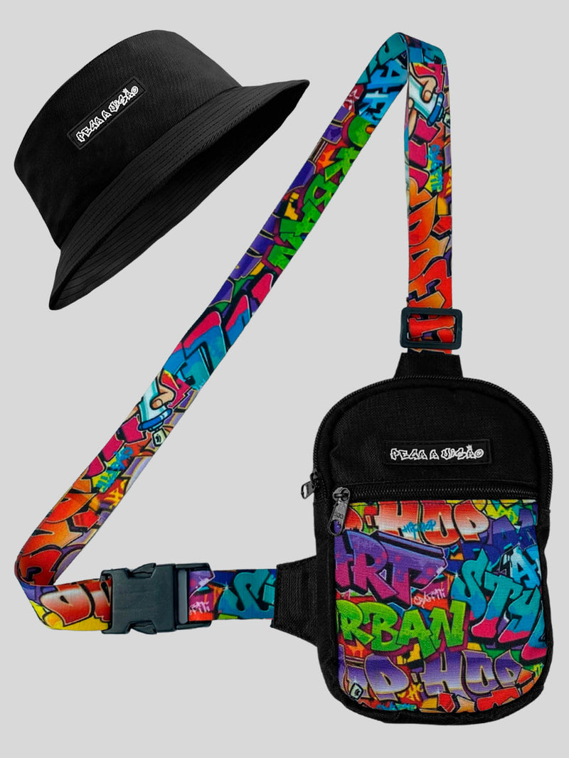 KIT Shoulder Bag Pega A Visão Art Urban + Bucket Pega A Visão Preto