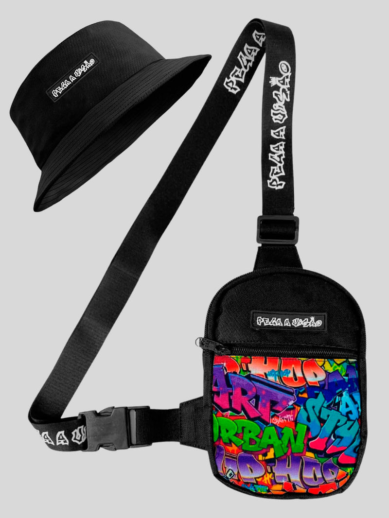 KIT Shoulder Bag Pega A Visão Art Urban  + Bucket Pega A Visão Preto