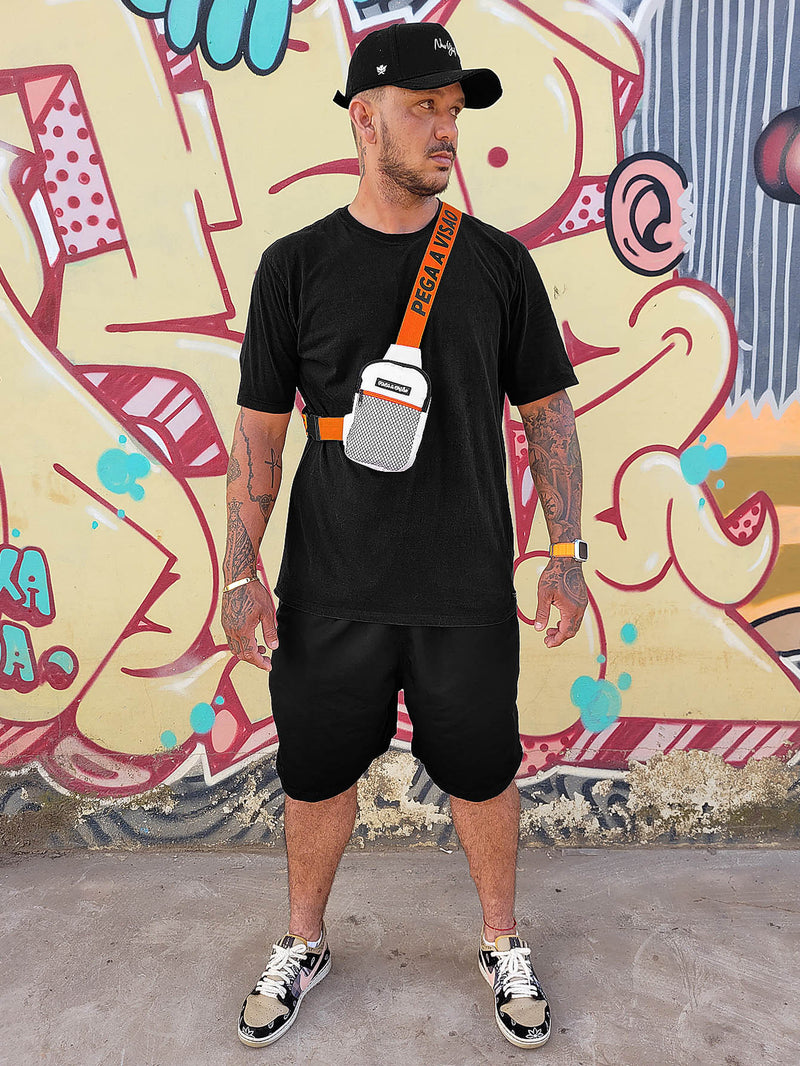 Shoulder Bag Pega A Visão Branca Alça Laranja