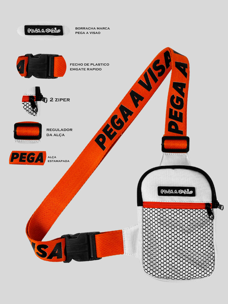 Shoulder Bag Pega A Visão Branca Alça Laranja