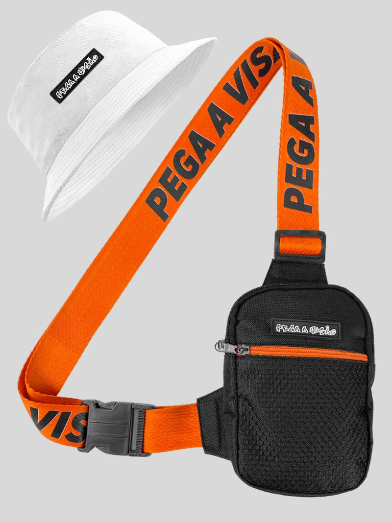 KIT Shoulder Bag Pega A Visão Preto Laranja + Bucket Pega A Visão Branco