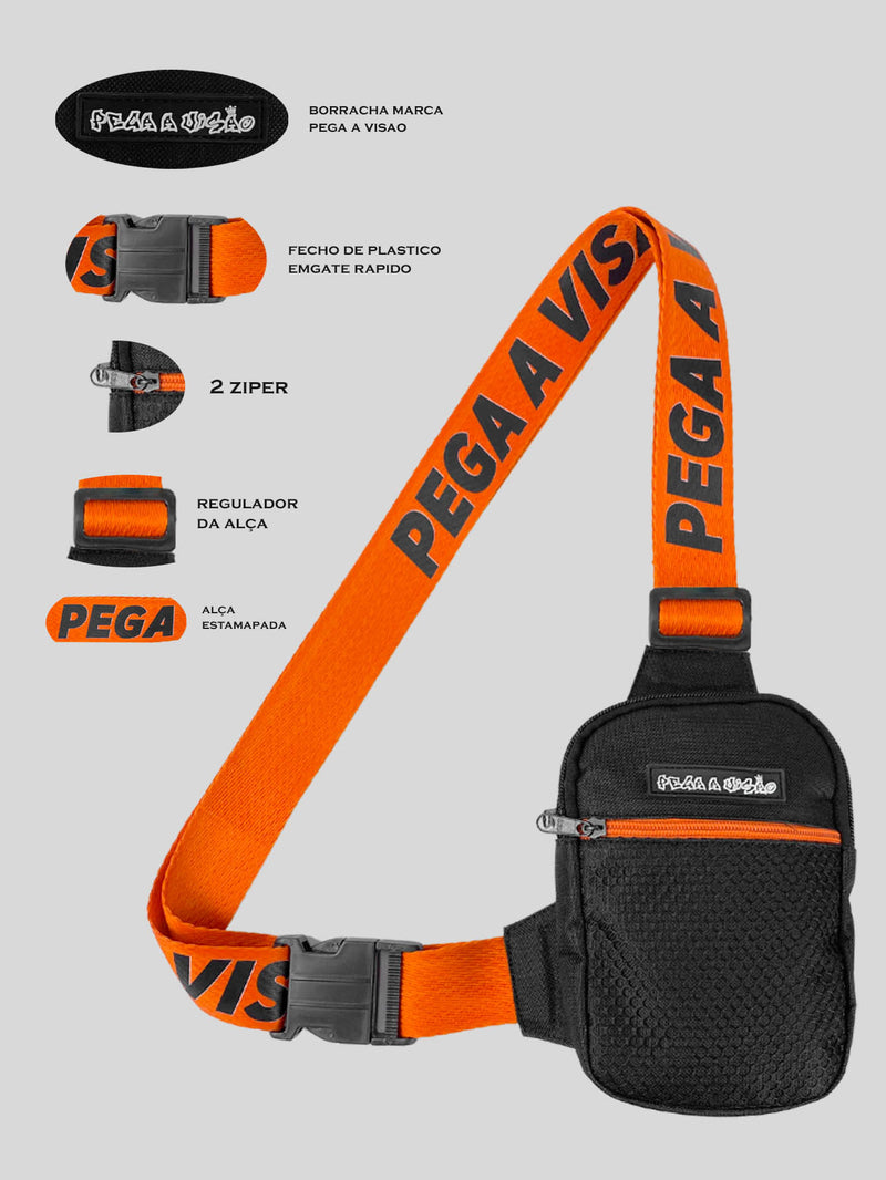 KIT Shoulder Bag Pega A Visão Preto Laranja + Bucket Pega A Visão Branco